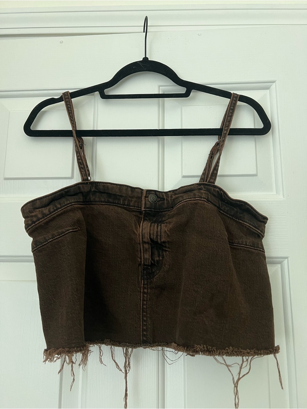 wild fable Brown Denim Crop Top with Green Logo Tag